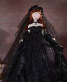 Black Gothic Doll Evening Dress Miniature Victorian Gown with Veil 1/6 1/4 1/3 Scale