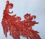 Red Sequin Lace Applique Pair Large Couture Embroidered Motif Patch For Costume DIY