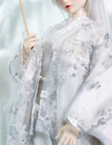 Handmade Doll Silver Floral Kimono Miniature Japanese Style Wedding Outfit 1/4 1/3 Scale