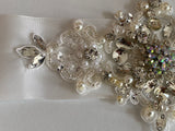 Craftuneed Elegant Ivory Rhinestones Beaded Bridal Sash Belt Faux Crystal Pearl Satin Ribbon Belt Waistband for Wedding Dress