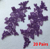 20 Pairs Embroidered Lace Appliques, Floral Tulle Lace Motifs Patch, Sewing Craft Supply