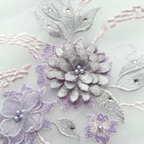 3D Floral Beaded Lace Applique Pair Embroidered Bridal Couture Tulle Motif Patch
