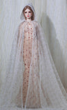 Handmade Doll Cloak with Hood Sheer White Mesh Cape (1/6, 1/4, 1/3 Scale)