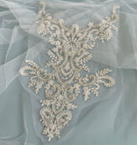 Ivory Beaded Lace Applique Bridal Sequin Embroidered Lace Motif For Bodice Bolero