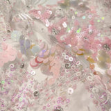 Pink Iridescent Sequin Lace Fabric by Meter – Sparkly Embroidered Mesh Tulle for Dressmaking