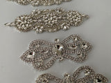 Craftuneed Bundle 4pcs Iron on Silver Rhinestones embellishment motif crystal beads applique patch