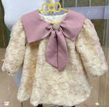 Handmade Baby Girl Lace Dress, Toddler Floral Pink Collar Outfit Children Wear Luxury