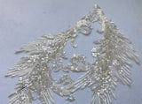 Ivory Sequin Lace Applique Pair Large Bridal Embroidered Motif Patch For Costume DIY