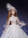Handmade Doll Lace Dress & Fascinator Set Miniature Custom For 1/6 1/4 1/3 Scale