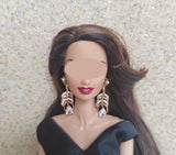 Set of 3 Pairs Doll Earrings Handmade Miniature Feather Rhinestone Jewellery Accessories