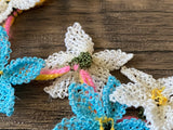 Handmade blue & white floral crochet lace trim in 69cm length
