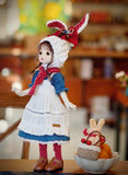 Craftuneed 1:6 Scale Fairy Tale Style Doll Outfit Handmade Blue Puff Sleeve Dress Set with Apron, Hat, Basket & Plushie for Slim BJD Dolls
