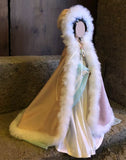 Handmade Doll Cape Miniature Pink Satin Faux Fur Hooded Cloak 1/6 1/4 1/3 Custom