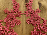 A Pair Melon Pink Floral Lace Appliques Embroidered Flower Lace Motifs Patch