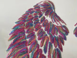 Craftuneed A pair sew on iron on colourful sequins feather wing shape applique motif patch