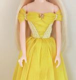Handmade 1:6 Scale Doll Dress Miniature Yellow Chiffon Evening Gown with Necklace