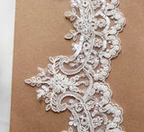 10 Yards Ivory Beaded Sequin Lace Trim - Embroidered Floral Tulle Lace for Bridal Sewing DIY Craft