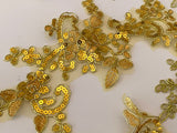 Craftuneed Bundle 8pcs Gold cord sequins floral lace applique embroidered tulle lace motif patch