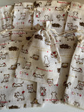Craftuneed Bundle 10pcs Cute Cat Print Drawstring Gift Bags Natural Linen Pouch Bag