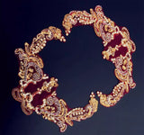 Gold Red Sequin Lace Applique Set, 4pcs Floral Beaded Motif Embroidery Patch