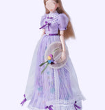 Handmade 1:6 Scale Doll Dress Miniature Lilac Purple Lace Gown with Hat Custom Outfit