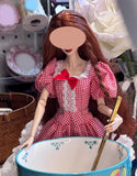 1:6 Scale Doll Victorian Style Dress Miniature Red White Lace Gown Outfit Handmade