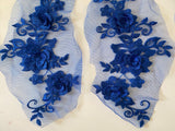 Craftuneed Bundle 4pcs royal blue 3D lace applique sew on double layer embroidered floral lace motif patch