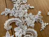 Ivory Sequin Floral Lace Trim Bridal Wedding Embroidered Lace Border 120cm Length