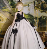 Handmade Doll Ball Gown Miniature Dress with Petticoat Black White 1/6 1/4 1/3 Scale