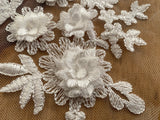 A Pair Ivory 3D Floral Lace Appliques Embroidered Flower Lace Motifs Patch