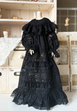 1:4 Scale Doll Dress Set Victorian Vintage Lace Clothing with Bonnet Hat Black Ivory