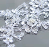 5 Pairs Ivory or White Beaded Lace Applique Floral Sequins Embroidered Bridal Motif Patch