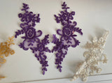 Craftuneed Bundle 7pcs Champagne Gold Lilac Purple Floral lace applique Sew on Embroidered tulle lace motif patch