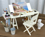1:6 Scale Dollhouse Artist Easel Desk & Chair Miniature Art Studio Furniture Props Set