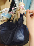 Craftuneed Handmade Beaded Navy Blue Doll Mermaid Evening Dress Starry Night Doll Gown Fit For 1/6 1/4 1/3 Fashion Dolls