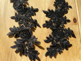 A Pair Black Floral Lace Applique Rose Embroidered Lace Motifs on Tulle