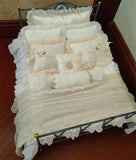 Handmade Miniature Bedding Set Dollhouse French Style Lace Blanket Pillow 1/6 1/4 Scale
