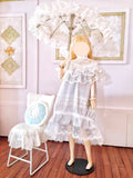 Handmade 1:8 Scale Lace Parasol Vintage Style Miniature Dollhouse Umbrella Prop 1/6 Compatible