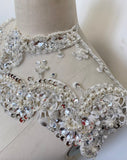Rhinestone Lace Applique Panel, Bridal Beaded Bodice Motif Patch, Front Piece Only