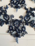 Craftuneed Bundle 4pcs navy tulle lace applique sew on embroidered floral lace motif patch