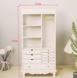 Craftuneed 1:6 scale Miniature Wooden Wardrobe Cabinet Furniture Dollhouse Display Closet Storage with Drawers & Hanging Rod for Dolls