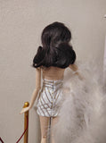 Craftuneed 1:6 Scale White or Blue Rhinestone Miniature Doll Dress with Shawl Glamorous Party mini Doll Outfit Handmade