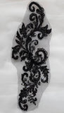Black Beaded Lace Applique Pair Sequins Floral Embroidery Lace Motif Patch For Dressmaking