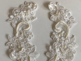 Craftuneed Bundle 4pcs ivory floral beaded lace applique sew on bridal wedding flower beads sequins lace motif patch