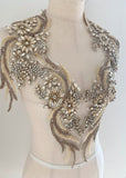 A Pair of Ivory Beige Rhinestone Applique Phoenix Tail Beaded Silver Faux Crystal Embellishments for Dressmaking Dance Costumes DIY