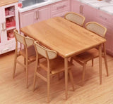 Craftuneed 1:6 Scale Miniature Brown Dining Table and Chairs Set Dollhouse Wooden Kitchen Dining Room Doll furniture