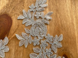 3pcs Light Grey Floral Lace Appliques Embroidered Rose Lace Motif Patch