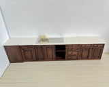 Handmade Dollhouse Kitchen Cabinet Set 1:12 Scale Miniature Walnut Wooden Sink Units