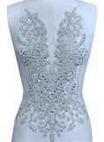 Luxury White Beaded Bridal Lace Applique Rhinestone Bodice Motif Patch Embellishment