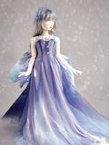 1:3 Scale Doll Butterfly Fairy Dress Handmade Blue Purple Gradient Glitter Gown Set